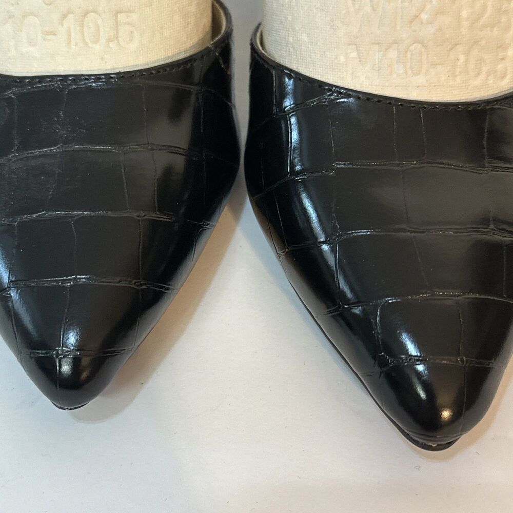 NWOT Liz Claiborne Harvey Black Faux Croc Pointed Toe Stiletto Pumps Sz9M Straps - Picture 5 of 10